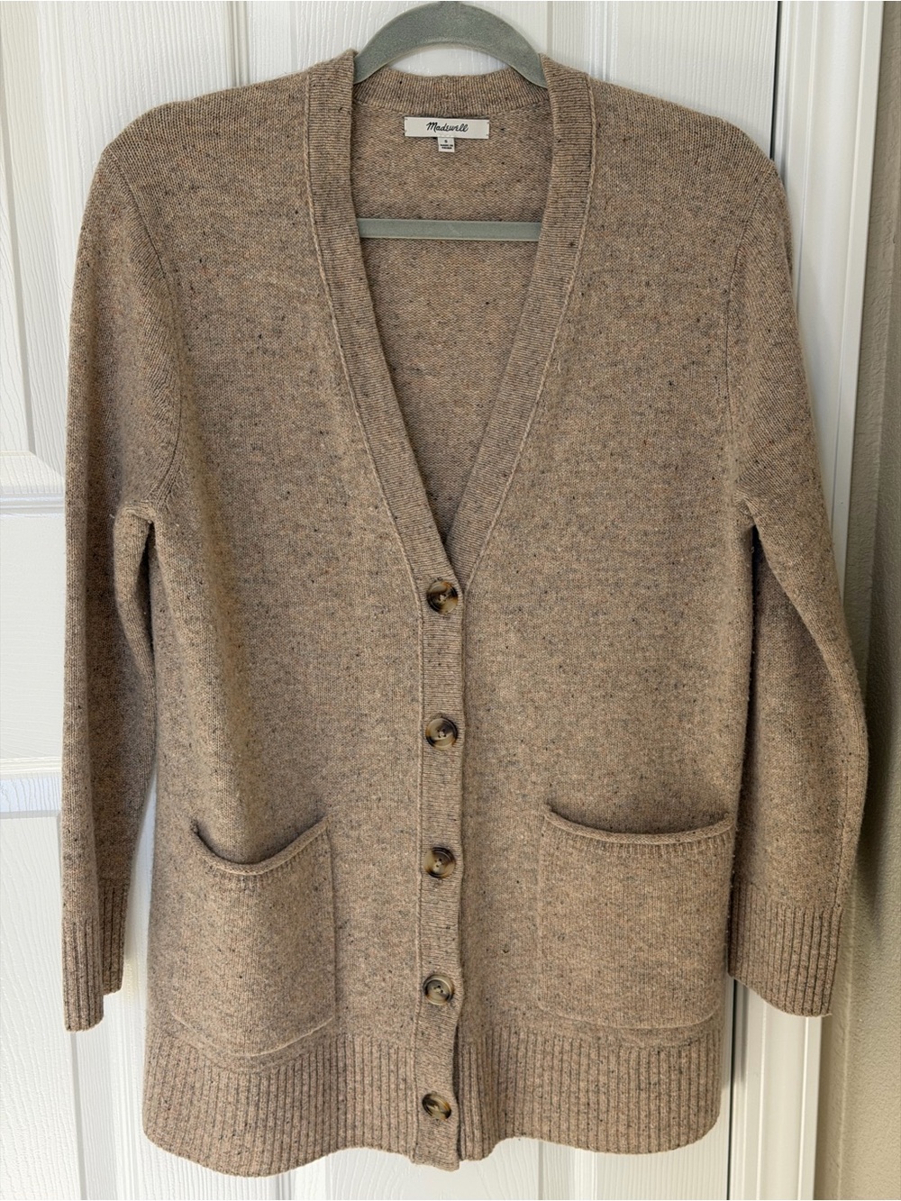 Madewell Beige-Taupe Button-Front Wool-Blend Cardigan